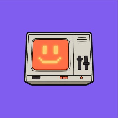 A simple digital illustration of a retro, retro-style computer monitor or arcade screen displaying a glowing orange smiley face on its screen, set against a solid purple background.