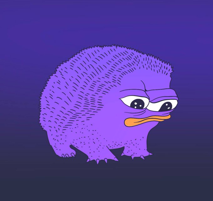 A cartoon purple hedgehog with an angry expression is illustrated against a gradient purple-blue background. The image ties into the post "something big coming for TheDaks holders," using the hedgehog mascot to visually represent the "Daks" community and hint at an upcoming announcement or event.