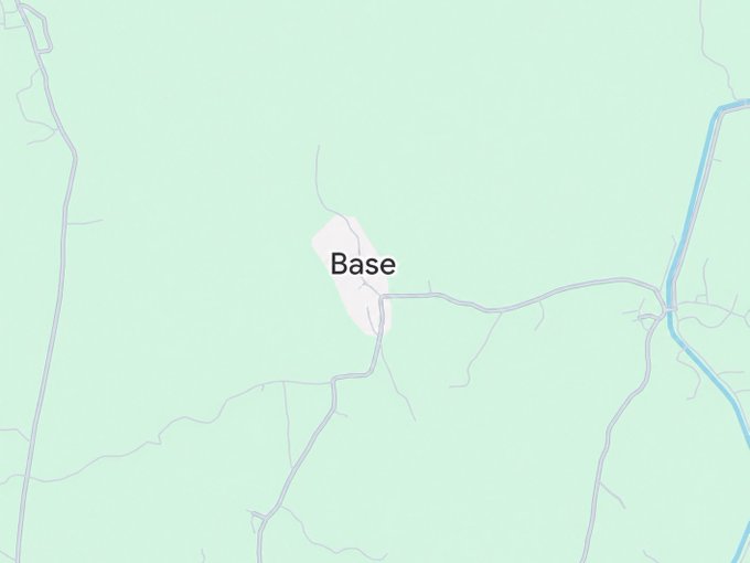 Map view showing a small area labeled 'Base' with roads and a river on a light green background.