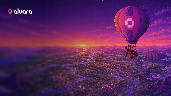 A vibrant sunset scene featuring a purple and orange hot air balloon with the 'Alvara' logo flying over a sprawling landscape, with the 'alvara' brand name displayed in the top-left corner.