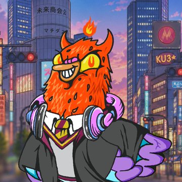 The image features a cartoon owl wearing headphones, standing against a city skyline backdrop with buildings of various sizes. The owl appears to be listening to music or enjoying some form of audio entertainment while surrounded by urban elements such as traffic lights and signs. The post is titled "舔了个Rally NFT保证白名单，给大家抽了 成本：成本铸造：预估收益200U+（因为NFT的赋能很多，数量不多，项目方也挺有实力，很早之前就喊过大家参与"