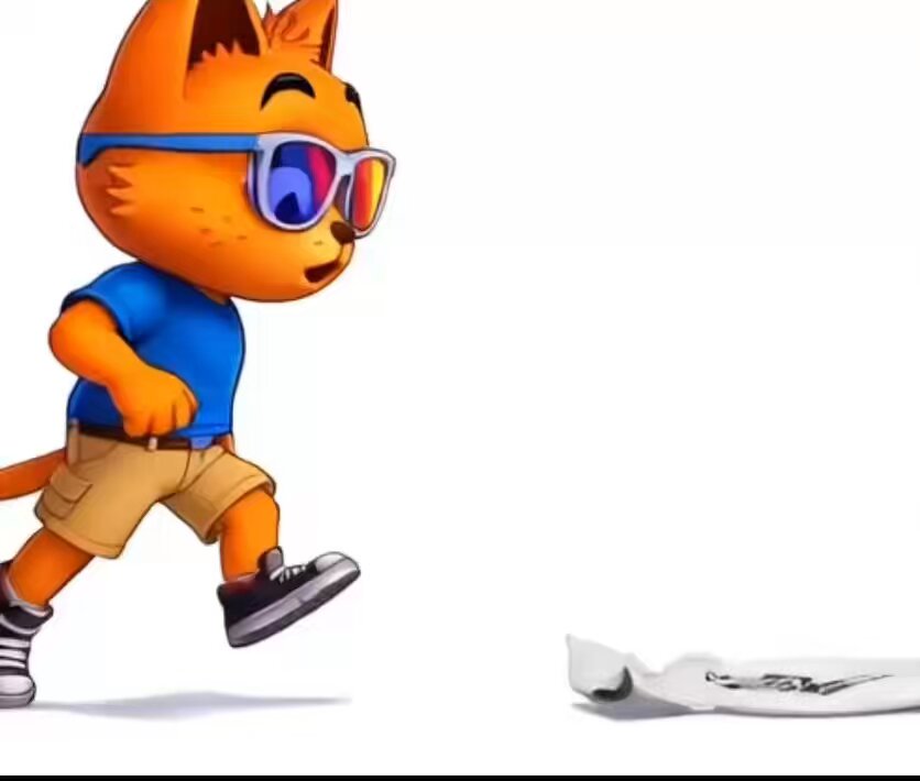 The image features a cartoon cat wearing sunglasses, running across a white background with a piece of paper or tissue fluttering behind it. The text "born to mog" appears at the bottom right corner of the image.