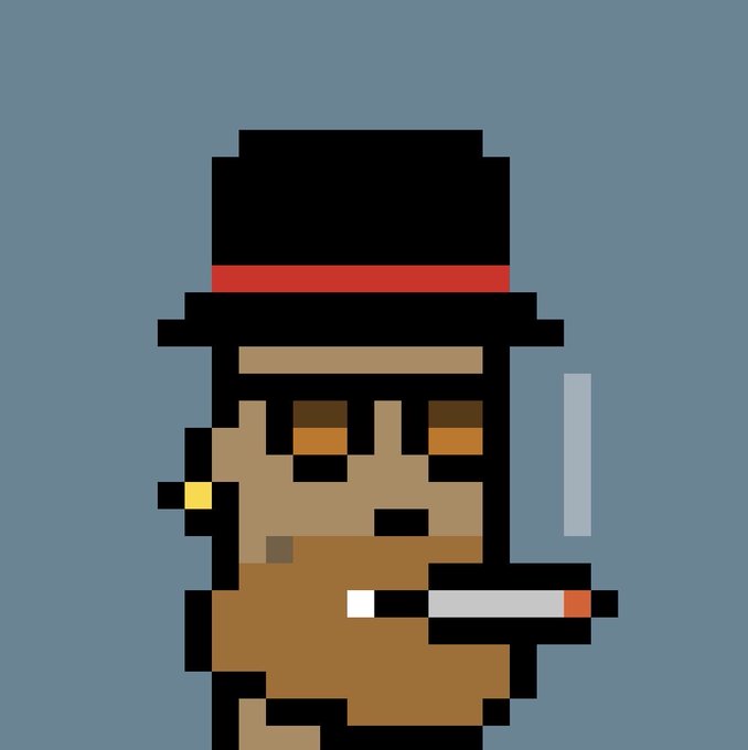 A pixel art character with dark skin wearing a black top hat with a red band and holding a cigarette.