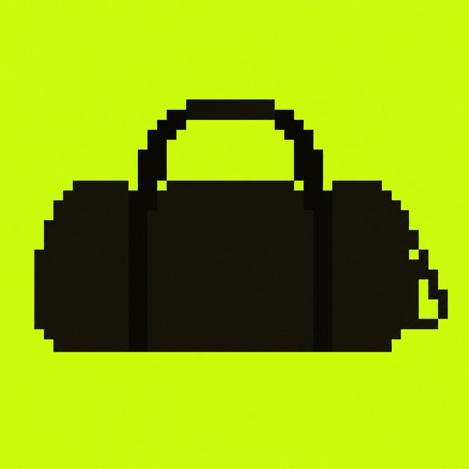 A pixel art style icon of a black briefcase or bag on a bright yellow-green background.