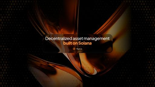 A dark promotional graphic with orange liquid-like swirls reads 'Decentralized asset management built on Solana' by Ryzto.