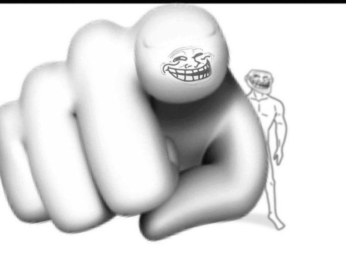 The image features a cartoon character, possibly an anthropomorphized fist or hand, pointing at another person depicted as a nude man or a cartoon character that resembles a troll with facial makeup and a sad look. The caption for this image reads "Don't be the guy who missed the $troll trade".