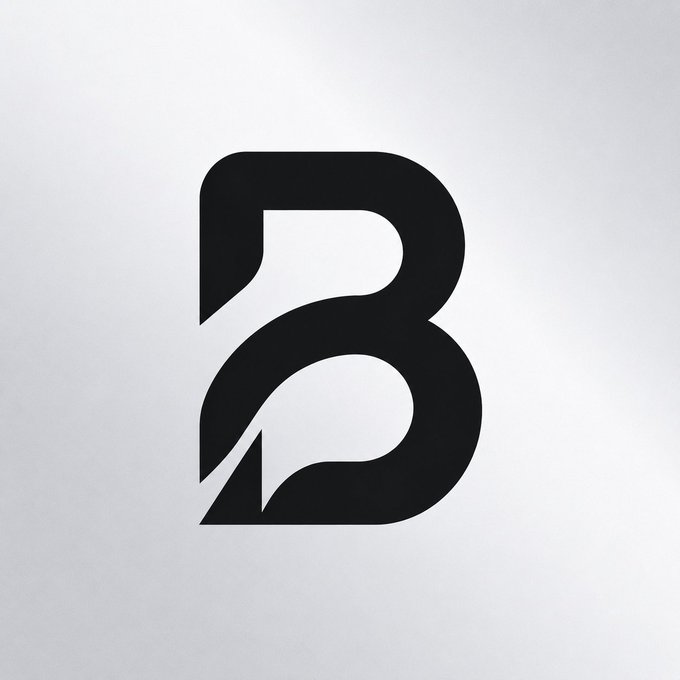 A black stylized letter 'B' logo displayed on a light gray background.