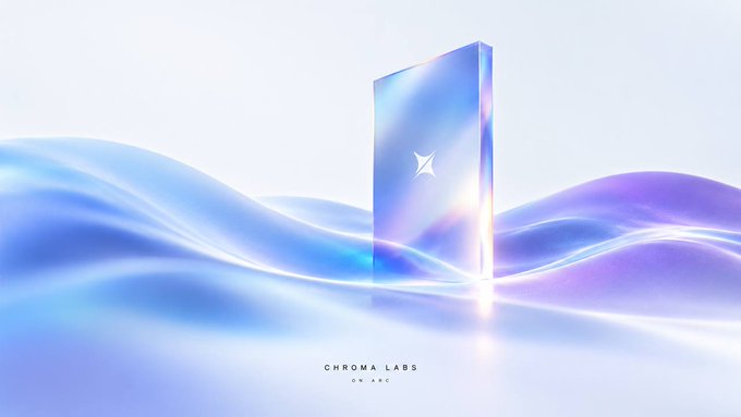 A promotional graphic for 'CHROMA LABS on ARC' showing a translucent crystal-like object against flowing blue and purple waves.