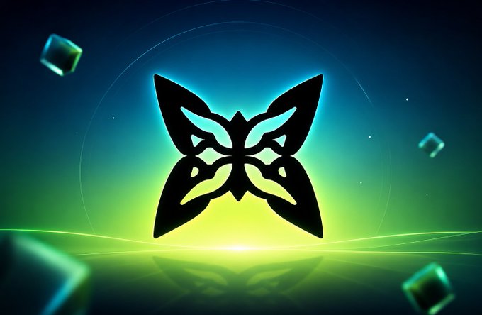 A stylized butterfly logo glows against a gradient background of teal and yellow, with floating glass-like cubes surrounding it. The image evokes a sense of transformation and simplicity, visually reinforcing the post's message about Quip Network's clean, intuitive approach to AI-powered experiences.