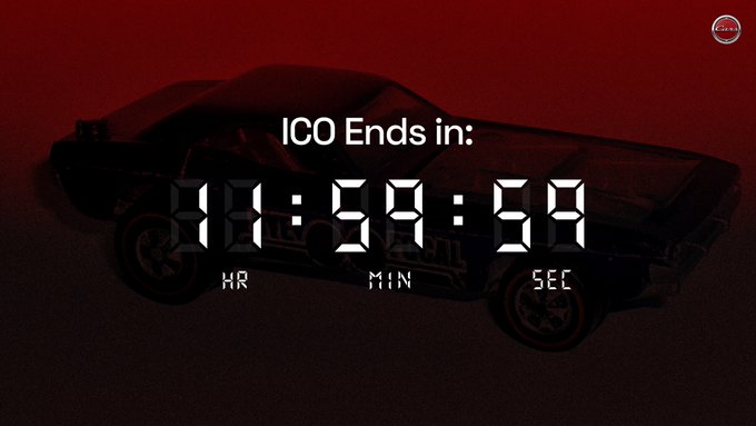 A dark red-toned countdown timer overlay on a car image reads "ICO Ends in: 11:54:58" (HR:MIN:SEC), visually reinforcing the urgency of the $CARS ICO closing in approximately 12 hours as mentioned in the post.