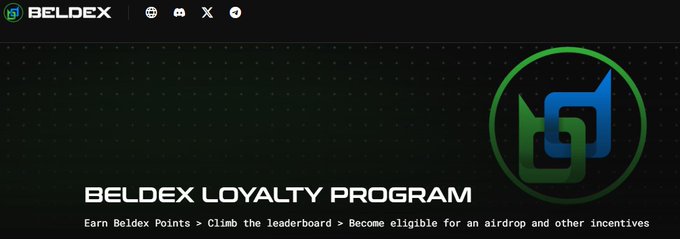 A promotional banner for the "BELDEX LOYALTY PROGRAM" featuring the Beldex logo, with text reading "Earn Beldex Points > Climb the leaderboard > Become eligible for an airdrop and other incentives."