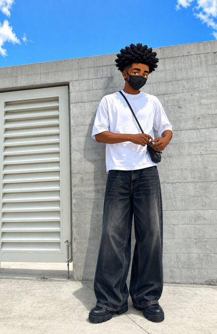 A young man with curly hair stands against a concrete wall wearing a black face mask, a white t-shirt, and baggy dark jeans, with a crossbody bag slung over his shoulder. The clean, minimalist urban aesthetic mirrors the post's theme of building strong, self-sovereign ecosystems rooted in user control and participation.
