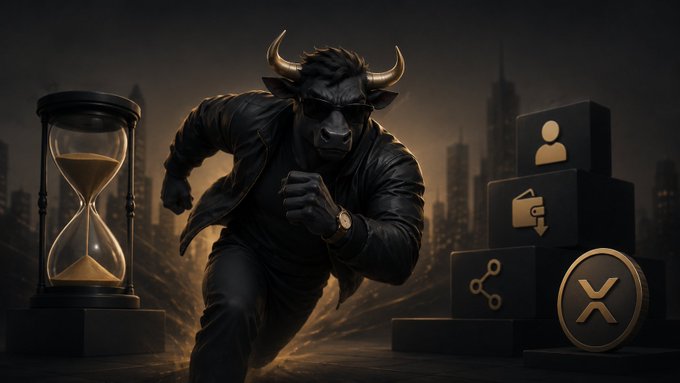 An anthropomorphic bull wearing sunglasses sprints urgently past an hourglass, urgency-pushing blocks displaying user, referral, and the XRP/XAUT logos, visually reinforcing the post's message that the July 31 deadline to buy XAUT on WhiteBit for a chance to win 10 USDT (plus 4 USDT per referral among 1,000 winners) is approaching fast.