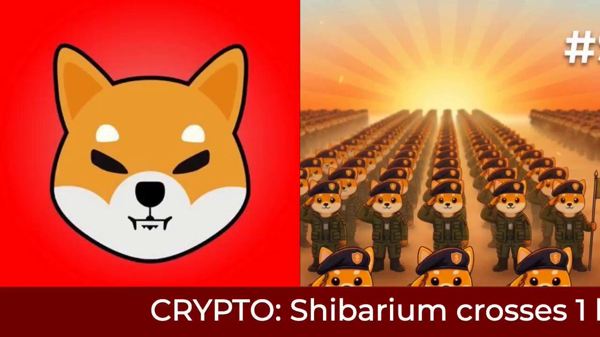 The image features two different illustrations of Shibaum characters set against a red background. A cartoonish representation of a Shibaum character named "Shibarium" is shown crossing the road, while another illustration shows Shibaum soldiers marching in unison along a line with a sunrise backdrop and the number "1" displayed on it. The image also includes text that reads: 
"CRYPTO:: Shibarium crosses 1 billion total transactions at $0.05 per transaction".