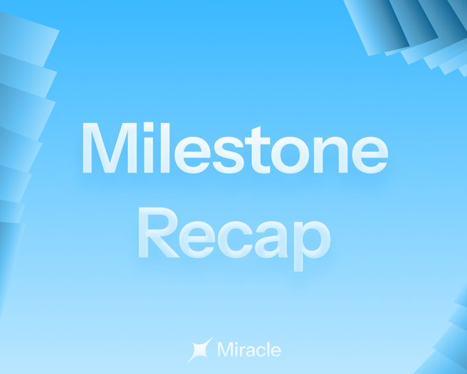 A blue gradient graphic with white text reading 'Milestone Recap' and a small 'Miracle' logo at the bottom.