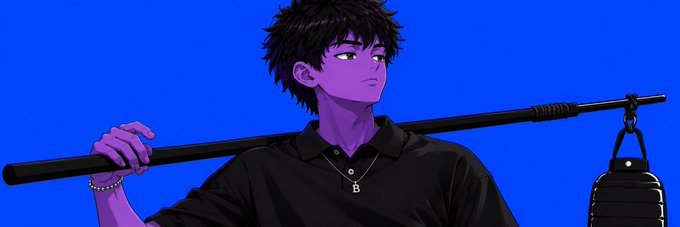 An anime-style character with purple skin and a black shirt holds a staff with a punching bag attached, posing confidently against a blue background. The image likely celebrates the creator's milestone of reaching 3K followers, with the character's strong, determined stance symbolizing perseverance and appreciation for their growing audience.
