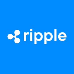 The Ripple logo, consisting of a stylized white symbol and the word 'ripple', is displayed on a solid blue background.