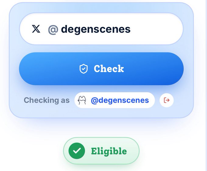 The image shows a verification interface for the X (Twitter) account "@degenscenes," displaying it as "Eligible" after a check. This likely relates to the post by identifying the account as eligible for a whitelist spot or reward for tagging @conso_xyz in a promotional post about a SUI FREEMINT.