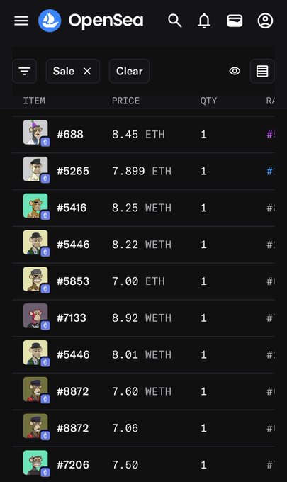 In the image, a person has been named OpenSea for his contribution to cryptocurrency markets. He's actively involved in selling and managing cryptocurrency items, which can be seen displayed within the app they are running on their cell phone. The viewer can see this information by observing the menu bar at the bottom of the phone screen.