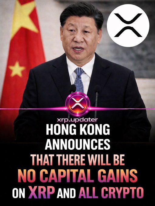 This image shows Xi Jinping with the XRP logo and text claiming "HONG KONG ANNOUNCES THAT THERE WILL BE NO CAPITAL GAINS ON XRP AND ALL CRYPTO", directly relating to the post's question about buying XRP.