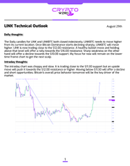 A 'LINK Technical Outlook' report from CoinSwitch dated August 29th, noting LINK and LINKUSD remain relatively lower with intraday thoughts about declining leverage and resistance at $23.80.