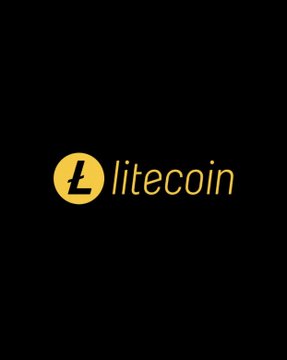 The Litecoin logo is displayed on a black background, featuring a gold circular icon with an 'L' symbol next to the word 'litecoin' in gold text.