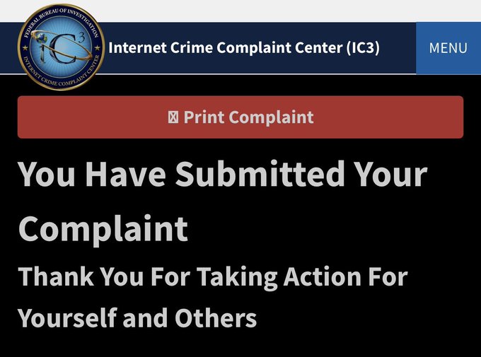 "I just filed my IC3 complaint with the @FBI ... the final step toward making things right after what happened with Shibarium and $LEASH. If you were injured, I strongly encourage you to file one too."