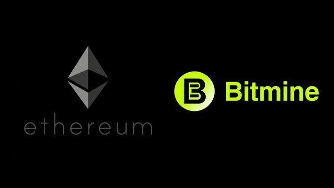 The image displays the Ethereum diamond logo alongside the Bitmine logo (yellow circle with a "B" and the word "Bitmine" in green), visually pairing the two entities referenced in the post. It illustrates Bitmine's surprising outperformance against ETH (approximately 5%) last week without any share repurchase activity disclosed in the 8-K filing.