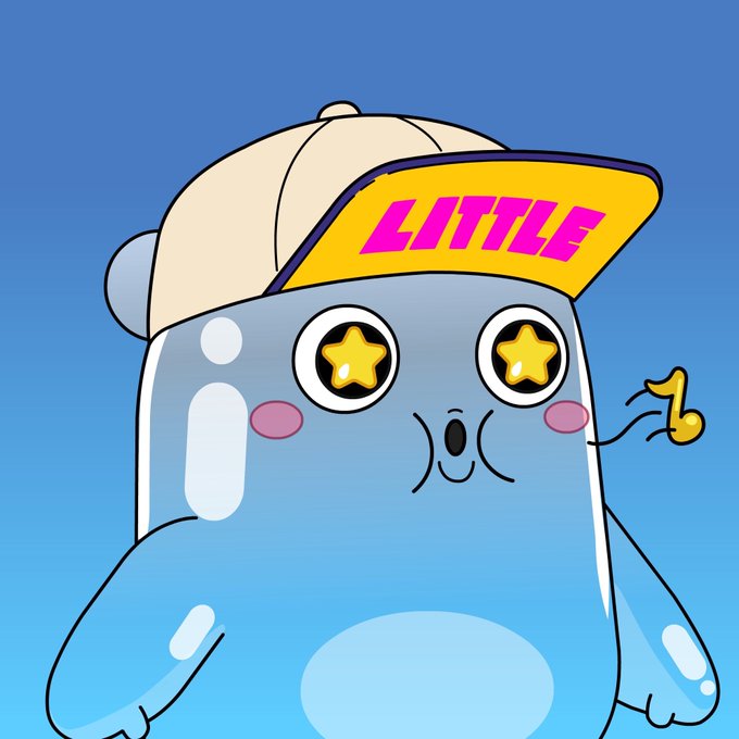 A cartoon illustration features a cute blue gopher-like character, resembling the Go programming language mascot, wearing a beige and yellow cap with "LITTLE" written in pink letters on the brim, making an "OK" hand gesture against a blue sky background.