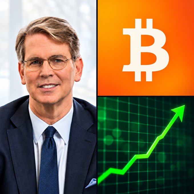 A professionally dressed man, appearing to be a financial expert or analyst, is pictured alongside the Bitcoin logo and an upward-trending green stock chart, visually reinforcing the post's message about a bullish catalyst for Bitcoin following the U.S. Treasury's planned $6 billion debt buyback.