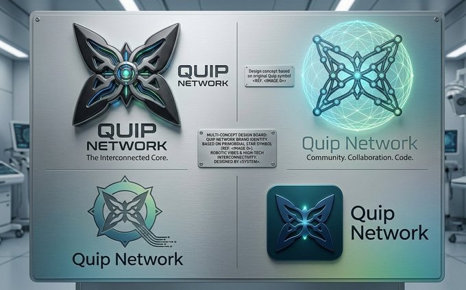 The image features a poster with four logos related to the Quip network. The first logo displays a butterfly design, while the other three logos are square shapes. The text on the poster reads "Quantum security is quickly becoming one of the most important topics in blockchain", and it mentions that @quipnetwork stands out due to its focus on quantum-resistant security.

The image also includes a caption below the posters stating: "Focus on what is in the image and how it relates to the post".