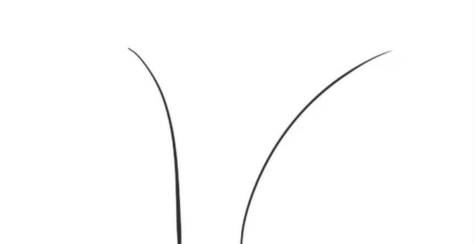 A simple minimalist black line drawing of two curved lines on a white background.