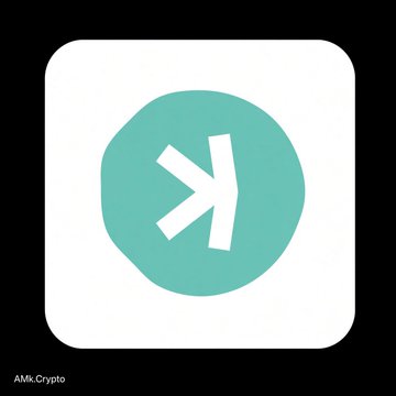 An app icon for 'AMK.Crypto' showing a teal hexagon with a white 'K' symbol on a black background.
