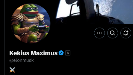 The image shows an X (formerly Twitter) profile for "Kekius Maximus" with the handle @elonmusk, featuring a Pepe the Frog avatar dressed as a Roman soldier. The accompanying "WAKE UP! KEK!" post aligns with the meme-style profile, referencing the internet's "Kek" culture and the satirical rebranding of Elon Musk's account.