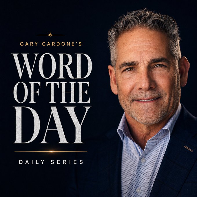 The image is a promotional graphic for "Gary Cardone's Word of the Day Daily Series," featuring a professionally dressed, smiling man against a dark background with bold gold and white text. The accompanying post humorously references the "Word of the Day" concept, suggesting the term "DELUSIONARY" and coining "BTC self-custody-delusion syndrome" to critique Bitcoin maximalists who overconfidently advocate for self-custody.