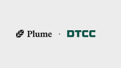 The image displays the Plume and DTCC logos side by side, representing the partnership highlighted in the post about Plume joining DTCC's tokenization working group alongside Nasdaq and Schwab ahead of DTCC's October digital-asset solution launch.