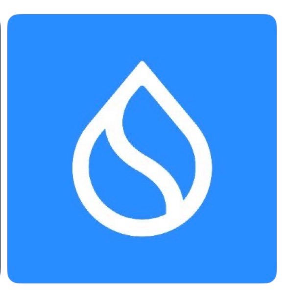 A blue square app icon featuring a white water droplet with a stylized leaf or curve design in the center.