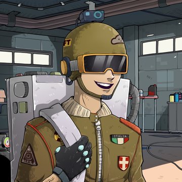 A digital illustration shows a pilot in a tan helmet and yellow-tinted goggles, wearing an olive flight suit adorned with an Italian flag patch, a Swiss cross, and a triangular emblem, while holding what appears to be a futuristic weapon. The image appears to be the reveal artwork for the "LastLap" NFT collection, featuring one of the 2,525 unique rider identities mentioned in the post.
