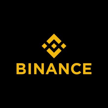 The Binance logo appears in gold lettering with its diamond-shaped emblem on a black background.