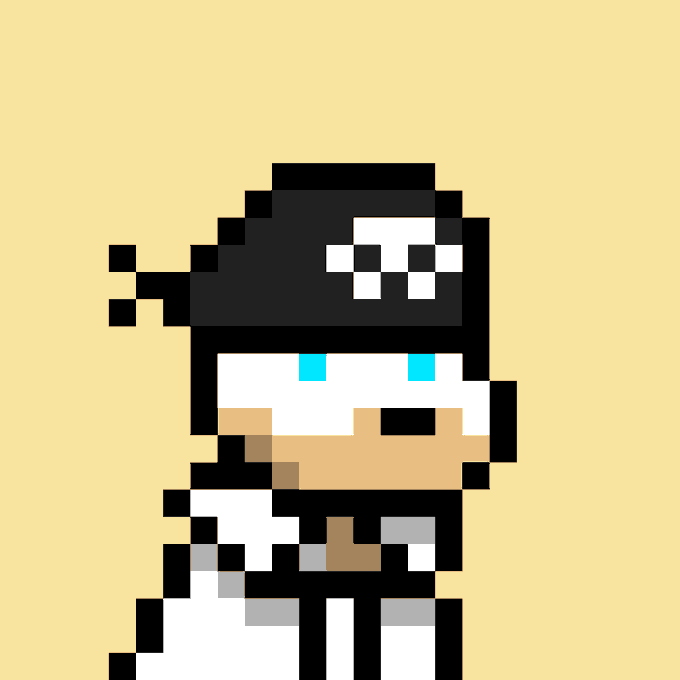 A pixel art character of a dog wearing a black mask and white outfit stands against a pale yellow background, representing a "Doginal Dogs" NFT collectible. The retro-style sprite fits the playful crypto community vibe of the post celebrating "AUGUST 2026" with the @DDSalesBot hashtag.