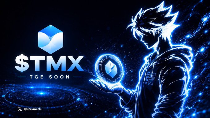 An anime-style character with glowing blue energy holds a $TMX coin, set against a dark, cosmic backdrop featuring the "$TMX — TGE SOON" logo and TermMax branding, visually announcing the upcoming TermMax Token Generation Event.