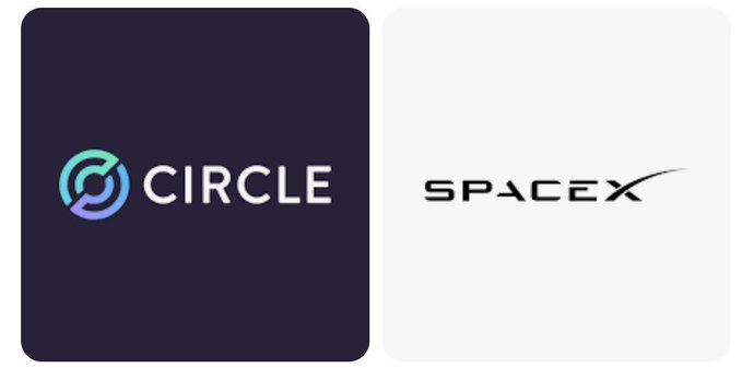 Two logos displayed side-by-side: the purple CIRCLE logo on the left and the black SPACEX logo on a white background on the right.