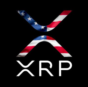 The image displays the XRP logo filled with an American flag pattern, accompanied by the text "XRP" beneath it, set against a black background. This patriotic visual ties into the post's message about XRP gaining real-world financial utility by being used as collateral to borrow USDC, symbolizing its deepening role within traditional finance.