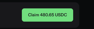 A stylized illustration of a dark container with a bright green window displaying the text "Claim 480.65 USDC," visually representing the daily USDC rewards payout mentioned in the post from day 24 of running a delta-neutral setup on PhoenixTrade.