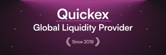 A purple banner advertisement reading 'Quickex - Global Liquidity Provider - Since 2018'.