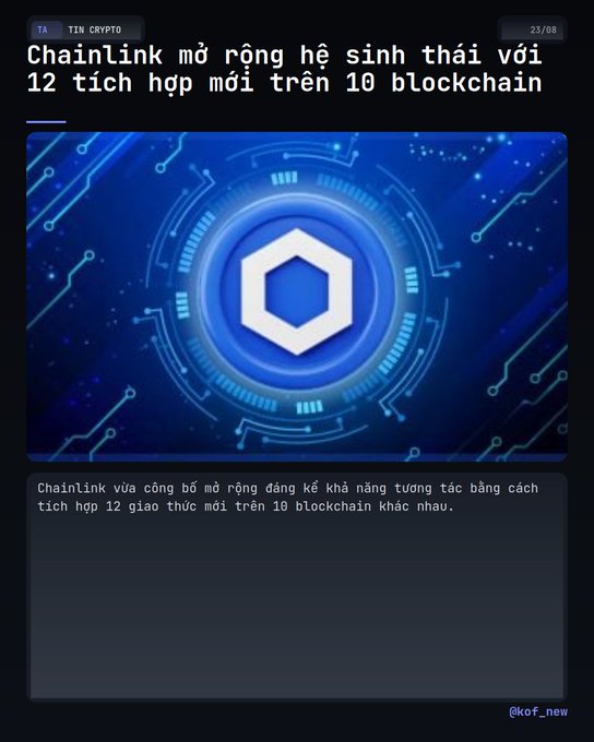 Chainlink (CRYPTO:LINK) announces a major ecosystem expansion with 12 new integrations across 10 blockchains, featuring a futuristic blue tech-themed graphic displaying the Chainlink hexagonal logo.