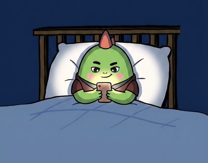 The image features a cartoon green frog sitting comfortably in bed with its eyes closed while holding a cell phone. The frog appears to be using an app called "Success in Web3" that helps users maintain focus, energy, and balance throughout their day. The post suggests that focusing on what is important can lead to success in the world of Web3, where staying focused and maintaining energy are crucial for achieving goals and overcoming challenges.
