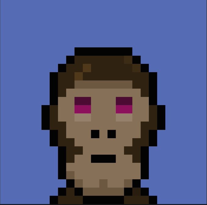 A pixel art portrait of a brown-haired character with striking purple/pink eyes against a blue background, likely representing the "Derpy Stonker" or meme persona associated with the $DERP and @stonkpit cryptocurrency accounts mentioned in the post. The glitchy, low-resolution aesthetic reinforces the meme/crypto community vibe, with the character's intense "stonking" gaze serving as a visual representation of unwavering commitment to the tokens despite others "fading" them.