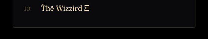 A dark screen displays gold text reading '10 Þhê Wizzirð' with a small symbol at the end.