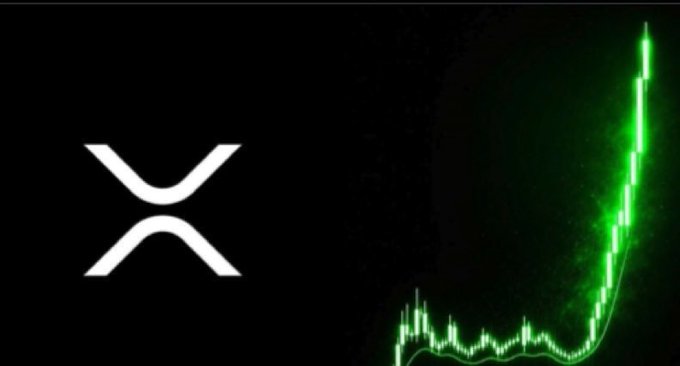 The image displays the white XRP logo against a black background, accompanied by a green line chart on the right showing a dramatic upward spike in price. This visually represents the alleged brief surge of XRP to $203.62, illustrating the sudden, sharp price movement that briefly pushed its market cap above Bitcoin's.